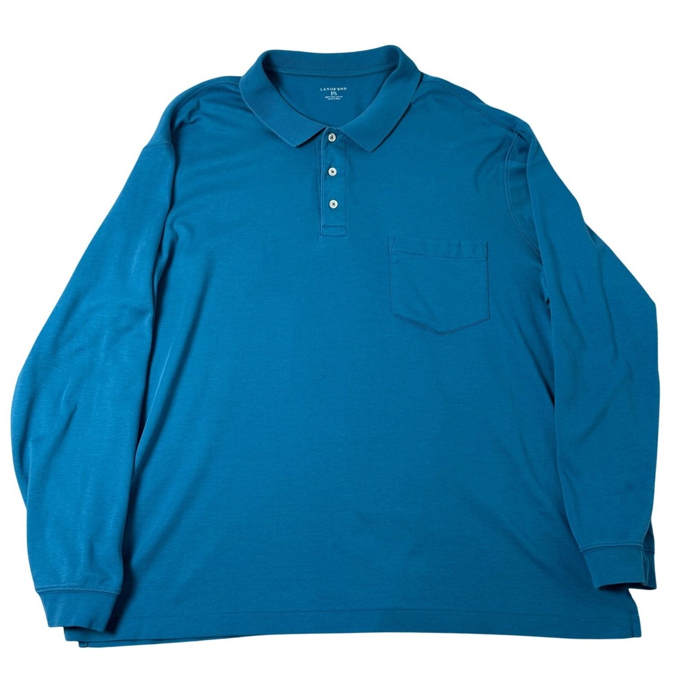 Lands End Polo Mens XXL Blue Shirt Pima Cotton Classic Preppy Timeless 2XL